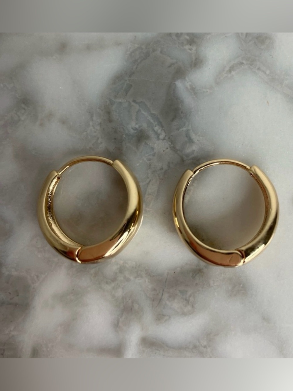 14K Gold Plated Huggie Hoop Earrings 14mm Gold Hoops Everyday Minimalist